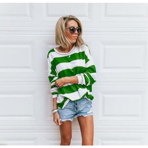 Womens Top Autumn O-Neck Splice Stripe Print T-Shirt Long Sleeve Loose T Shirts Womens Clothing 2021 Casual Ropa Mujer Tops