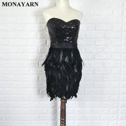 2016 sexy black dress Slim skirt real ostrich Tee short dress prom dress free shipping