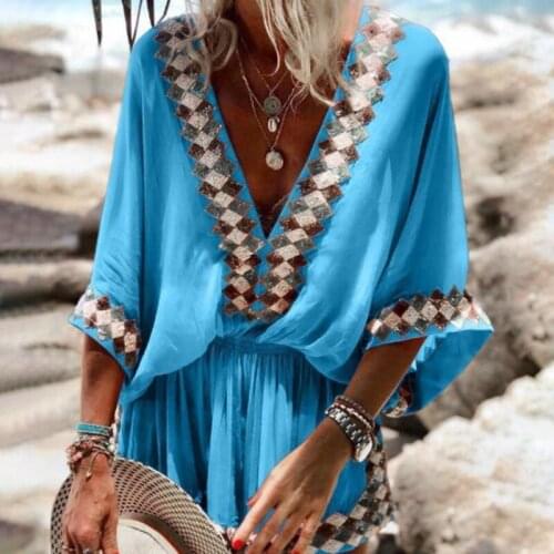 2021 Beach Long Skirt Print Dress Foreign Trade National Style womens European And American Dress Simia Spot V-neck Dress