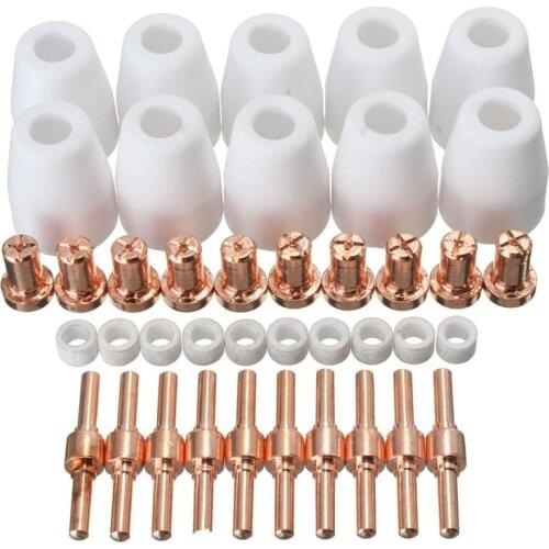 40Pcs Air Plasma Cutter Consumables Extend Fit for Pt-31 Lg-40 Torch Cut-40 50 Standard Tips/Nozzle Electrodes Shield Cup