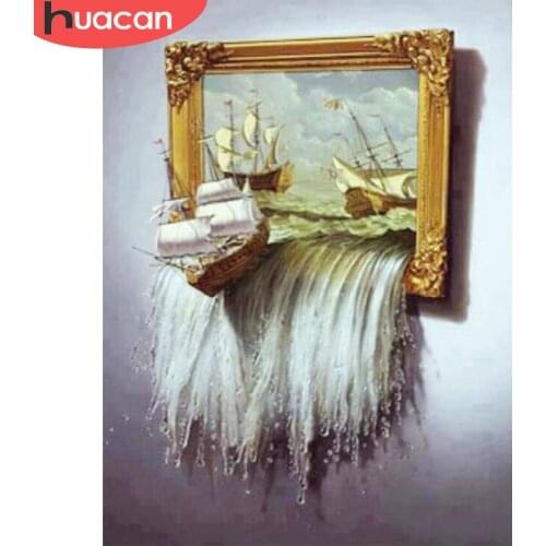 HUACAN 5D DIY Full Square Diamond Painting Boat Mosaic Rhinestone Cross Stitch Diamond Embroidery Ship Decoration