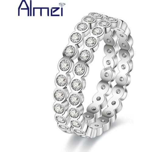 Almei 2Pcs Engagement Ring Set Small Crystals For Female Silver Color Women Rings Anelli Bague Jewellery Sieraden 2017 PJ4286