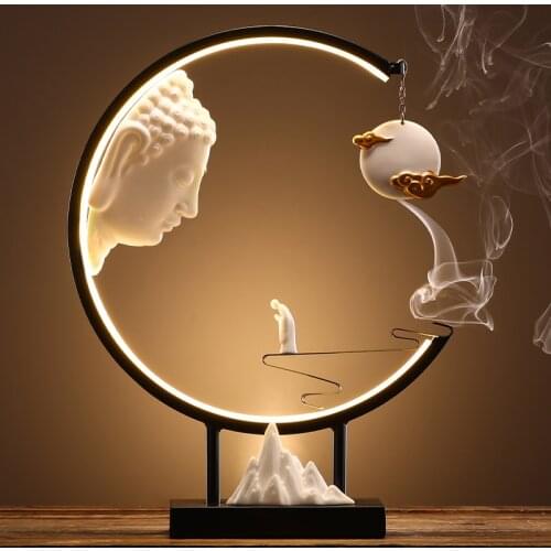 Backflow Creative Incense Burner Holder Lamp Chinese Incense Burner Chain Led Light Statue Budha Encensoir Aroma Diffuser BK50X