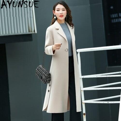 AYUNSUE Real Wool Coat Autumn Winter Jacket Women Clothes 2020 Double Side Alpaca Woolen Coat Female Korean Long Jackets MY4459