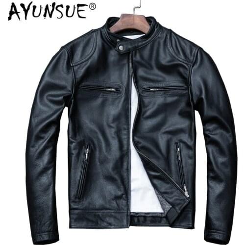 AYUNSUE Spring Autumn Genuine Leather Jacket Men Sheepskin Coat Real Cow Leather Coat Short Motorcycle Jacket Men Clothes 2020