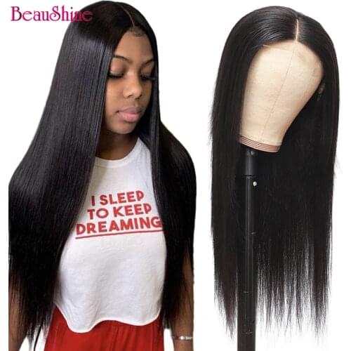 Beaushine Lace Closure Wig straight 4x4 Lace Wig Peruvian Human Hair Wig 150% Density Lace Closure Wig