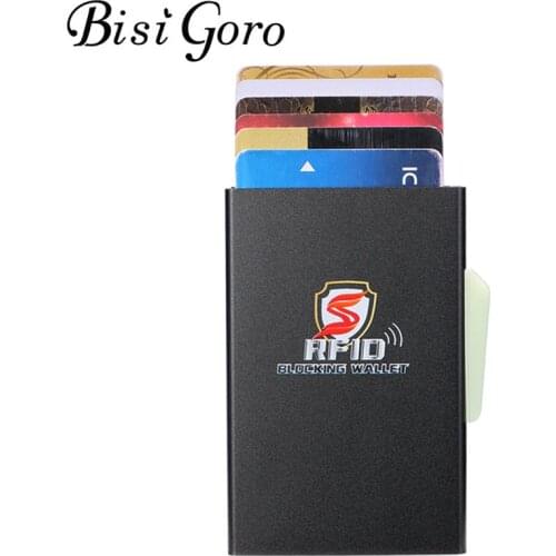 Bisi Goro 2020 Aluminum Card Holder Back Pocket Smart Wallet RFID Blocking Slim Metal Wallet Automatic Credit Card Coin Purse