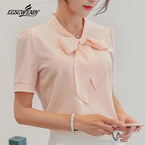 Summer 2019 Korean Fashion Women Tops Short Sleeve Casual Chiffon Blouse Ladie Clothes WorkWear Office Elegant Femal White Shirt