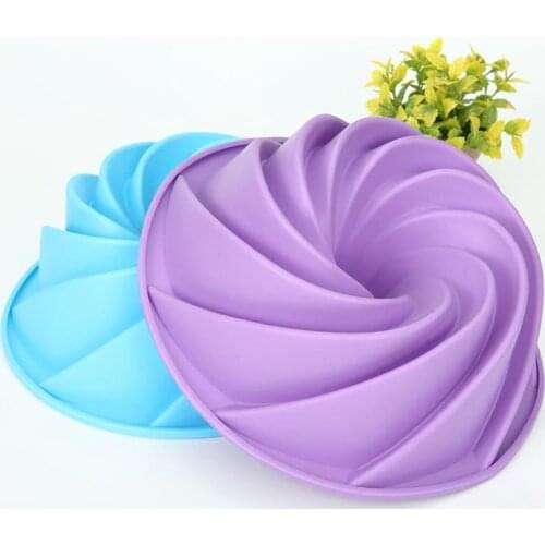 Large Spiral Shape Food Grade Silicone Bundt Cake Mold Pan 3d Fluted Cake Mould Form Bread Bakery Baking Tools Bakeware
