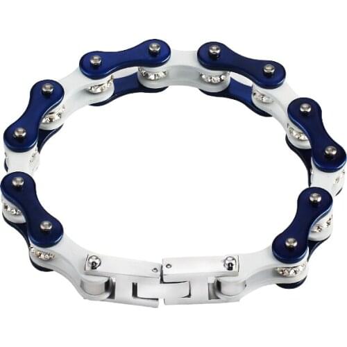 For Mens punk bule silver color stainless steel link bracelets Bangles Mens Cuff Wrist Strap motorcycle link Jewelry inoxidable