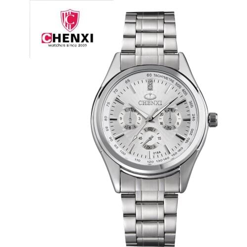 CHENXI Luxury Silver Men Dress Watches full Stainless Steel quartz Movement Waterproof Casual Business Mans Wristwatch Relogio