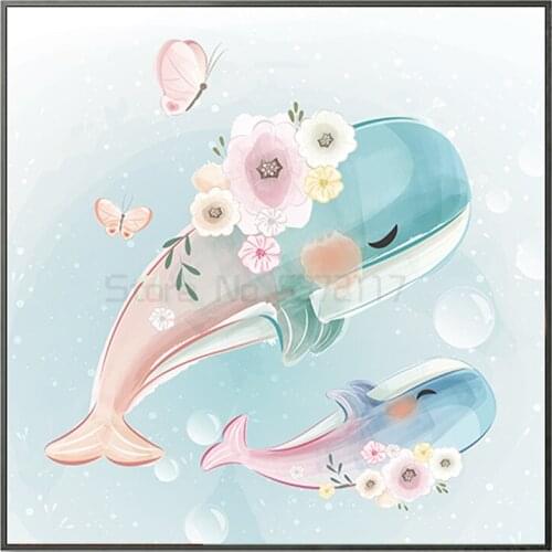 Childrens room decoration painting Nordic Mediterranean blue room background wall mural cartoon hanging painting