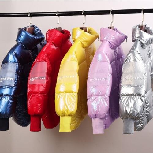 Childrens fashion new kids down jacket solid color Stand-up collar glossy coat boy girl white duck down childrens clothes