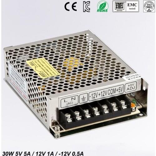 30W Triple output switching power supply 5V 12V -12V 5A 1A 0.5A power suply T-30B High quality ac dc converter