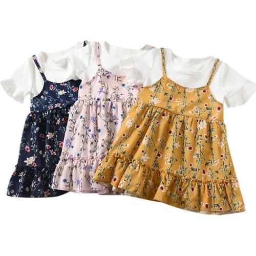 Clothes Summer Kid Girls Casual Short Dress Toddler Baby Kids Girls Fly Sleeve Ruched Floral Flowers Print Dresses Clothes