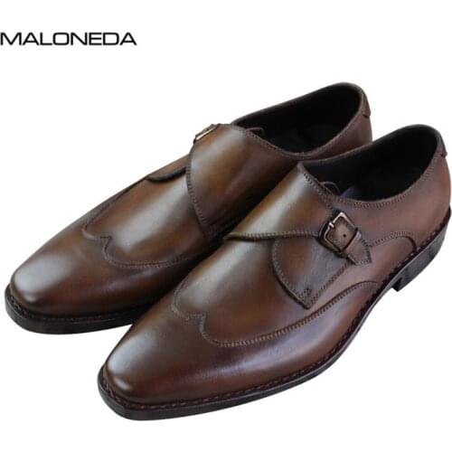 MALONEDA Bespoke New Handmade Slip on Single Monk Strap Formal Dress Shoes Full Genuine Leather With Goodyear Welted