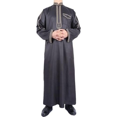 Men Zipper Qatar Muslim Moroccan Nigerian Style Black Long-Sleeved Stand-Up Collar Plus Size Islamic Arabian Robe Worship Robe