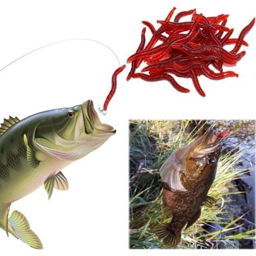 30pcs/lot Soft Fishing Lure Simulation Earthworm Red Worms Bait Artificial Fishing Lure Lifelike Fishy Smell Lures Accessories