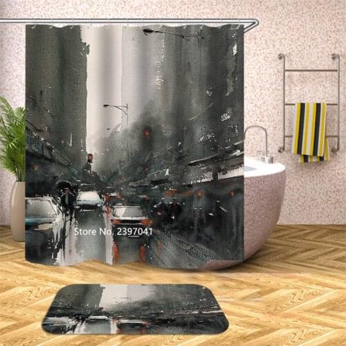 New Home Decoration Oil Painting Abstract Art Style Shower Curtain Bathroom Shower Room Waterproof and Mildew with Hook Hot Sale