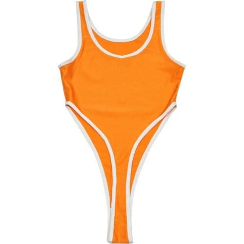 Orange Sleeveless High Cut Thong Bodysuit Swimsuit Japanese Sukumizu Body Shaping Tights Bodystocking Sexy Hot Erotic Lingerie
