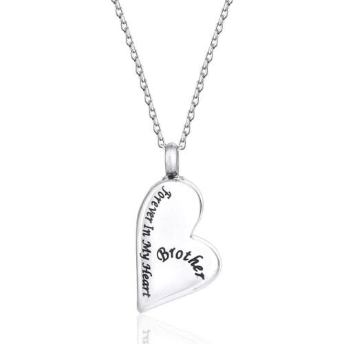RIR Stainless Steel Forever In My Heart Brother Cremation Jewelry Keepsake Memorial Urn Necklace with Free Filling Kits