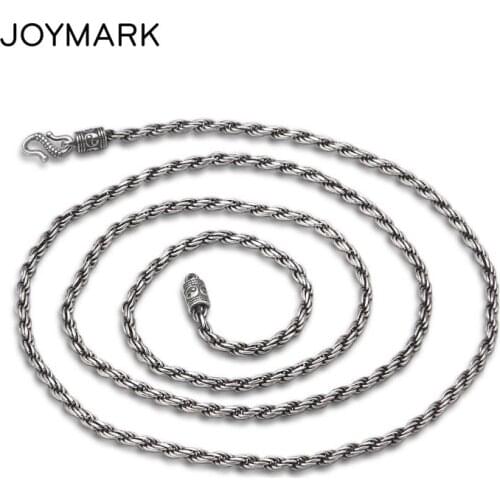 925 Sterling Silver Jewelry 1.8mm Retro Thai Silver Twisted Chain Necklace With Tai Chi Symbol Clasp Sweater Necklaces TSN315