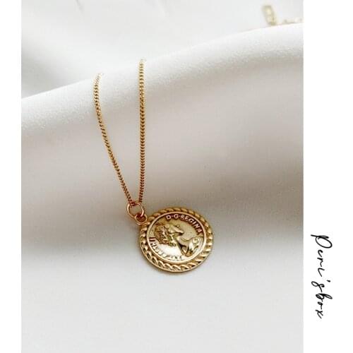 PerisBox 925 Sterling Sliver Elizabeth Queen Chokers Necklaces Gold Color Round Coin Disc Choker Pendant Necklaces Statement
