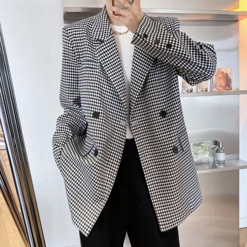 Blazer womens new lapel spring and autumn models small black and white plaid fashion all-match office wear womens jacket