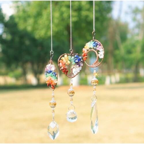 Hanging Crystal Prism Pendant Craft Chain Hanging Drop Plated Colorful Beads Window Ornament Home Garden Decoration