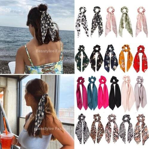 Fashion Floral Printed Scrunchies Ribbon Ponytail Scarf Hair Rope Women Girls Elastic Hair Bands Sweet Headwear Hair Accessories