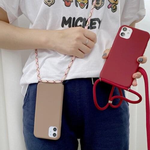 Luxury candy TPU Phone Case For iPhone 12 Mini 11 Pro XS Max XR X 6 7 8 Plus SE 2020 Crossbody Necklace Lanyard Strap Cover