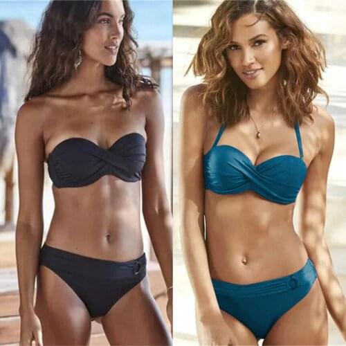 Sexy Push Up Bikini 2021 New Solid Color Swimwear Women Bandeau Swimsuit Beachwear 2 Piece Set Women Bathing Suit Beachwear Swim