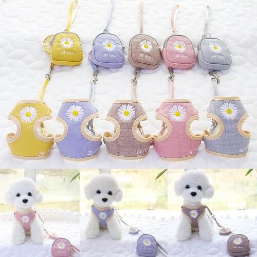 Dog Harness and Leash Set Embroidery Breathable Adjustable Snack Bag Pet Harness for Small Medium Dog Cats Vest Dog Supplies
