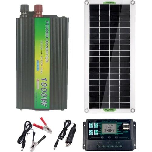 30W Solar Panel + 40A/60A Charger Controller+220V 1000W Solar Inverter Kit 12V/24V Solar Panel System Complete Power Generation
