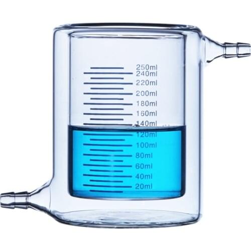 250ml Glass Jacketed Beaker Reaction Flask Reactor Vessel Beaker Double Layer with Upper and Lower Nozzle