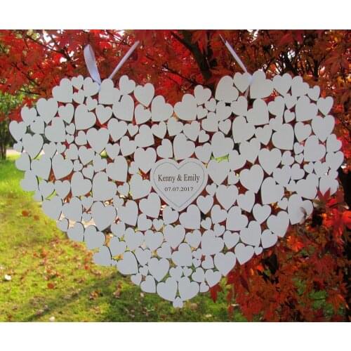 Customs Personalised Heart wedding guestbook alternative hanging heart Wedding guest book white