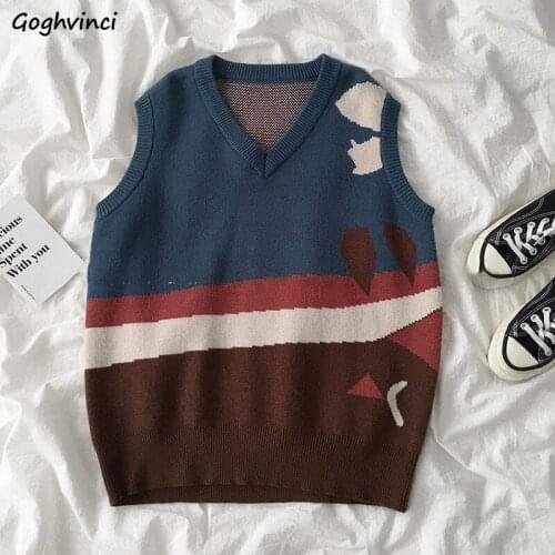 Sweater Vest Women V-neck Printed Knitting Fashion Soft High Quality Leisure All-match Vintage Chic Korean Style Student Autumn