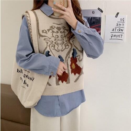 Vintage O-Neck Knitted Vest Sweater Women Sleeveless Pullover Elasticity Sweater Loose Female Office Lady Knitted Vest 2021