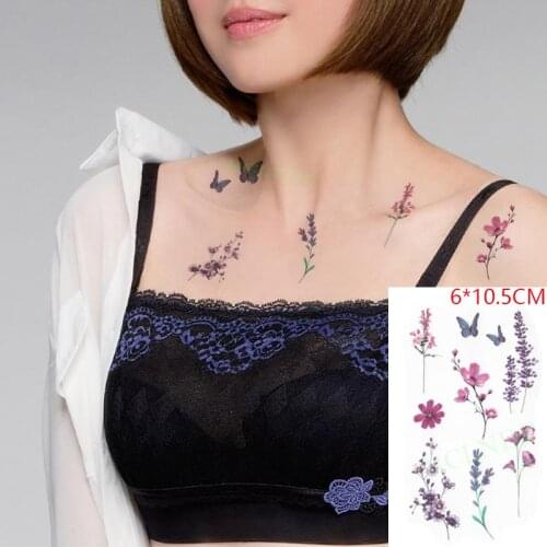 Waterproof Temporary Tattoo Sticker Butterfly Flower Lavender Body Art Flash Tatoo Fake Tatto for Women Men