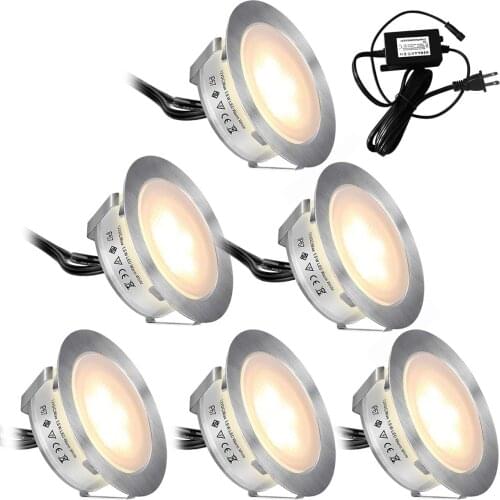 Recessed LED Deck Lights Kits 6 Pack, SMY(Upgrade)In Ground Outdoor LED Deck Lighting Waterproof IP67, Low Voltage LED Lights