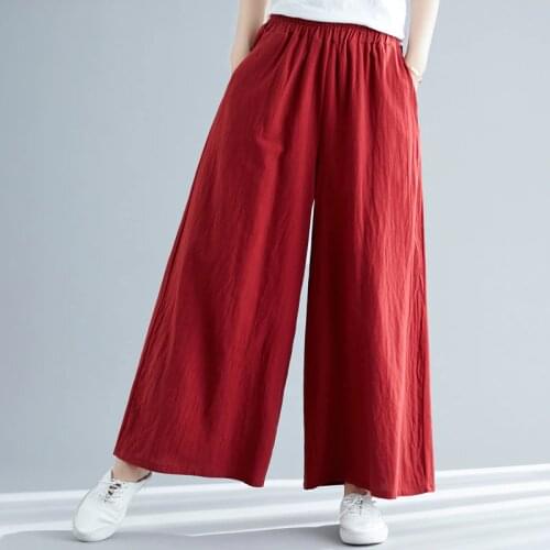 2020 Spring women long wide leg pants plus size pants cotton linen trousers Summer full long casual pants M 5xl 6XL 7XL