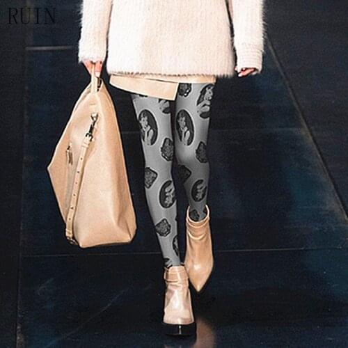 RUIN womens tights Classic Hepburn head prints pantyhose female girl tights 140D
