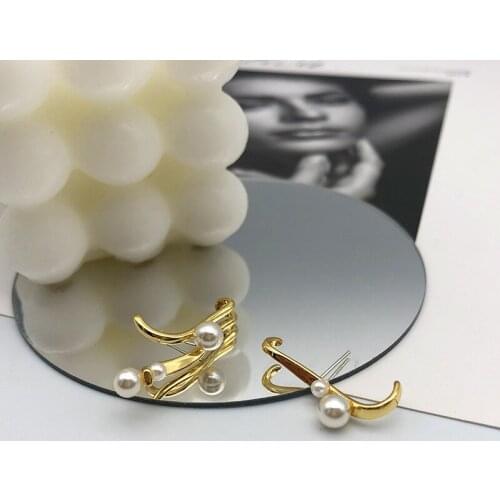Pearl earrings female line double-layer S925 silver needle ear buckle minimally symmetric fashion bow earrings korean earings