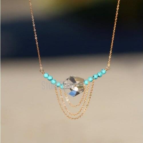 H-QN1113 Healing Crystal Clear Quartz Nugget On A Howlite Bar Necklace