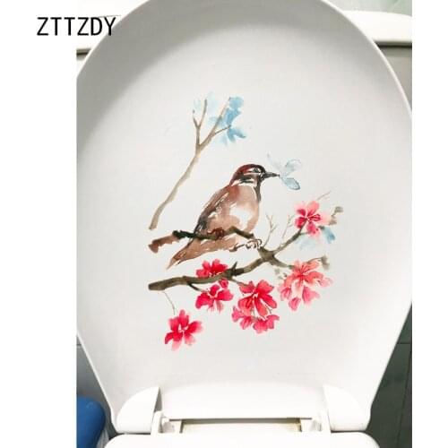 ZTTZDY 16.6*22.3CM Flower And Bird Watercolor Classical Toilet Sticker Home Decor Wall Decal T2-0536