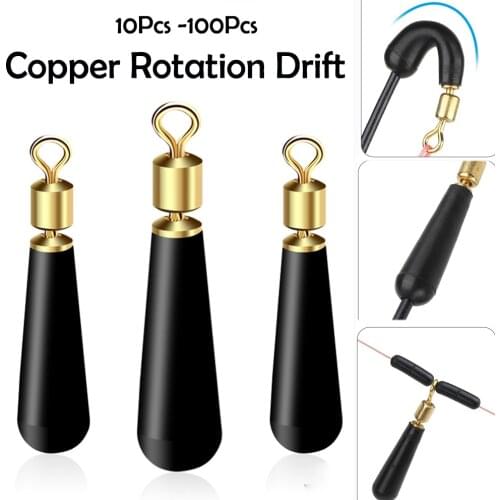 10Pcs-100Pcs Fishing Gear Block Rotation Drift Fishing Floats Accessory Bobber Copper Rubber Tools Fish Float Fishing Float Base