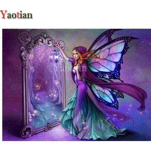 100% Full Round 5D DIY Diamond Painting Butterfly fairy magic mirror Embroidery Rhinestone picture Diamond Painting Cross Stitch