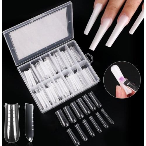 120Pcs Clear Dual Forms Tips Quick Building Gel Mold Nail Systeem Volledige Cover Tips Nail Uitbreiding Formulieren Top Mallen