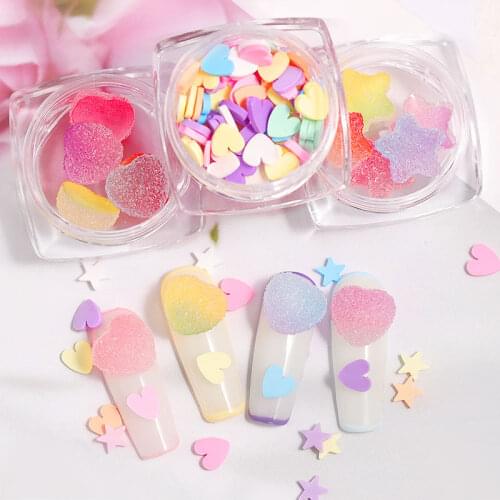 5pcs 3D Heart Star Nail Art Decorations Gradient Colorful Soft Fudge Designs Sweet Candy DIY Accessories For Nails Manicure