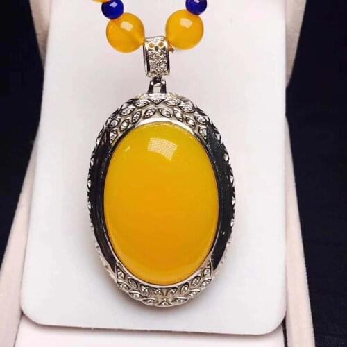 925 Silver Natural Ice Yellow Jade Pendant Woman Send Friends Bring Your Own